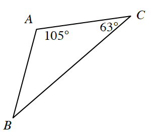 Triangle diagram showing a side length of 4 cm and a variable side x, along with corresponding angles